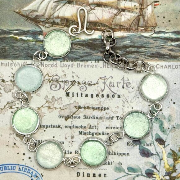 Sea Glass & Silver Plated Cabochon Bracelet - Picture 2 of 11